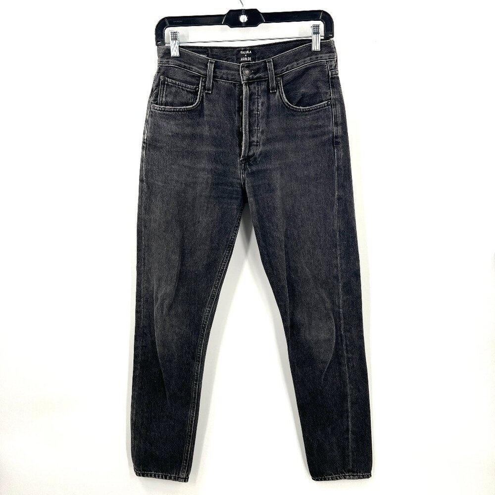 Talula X Agolde high-rise taper leg black jeans button fly 100% cotton rigid 25